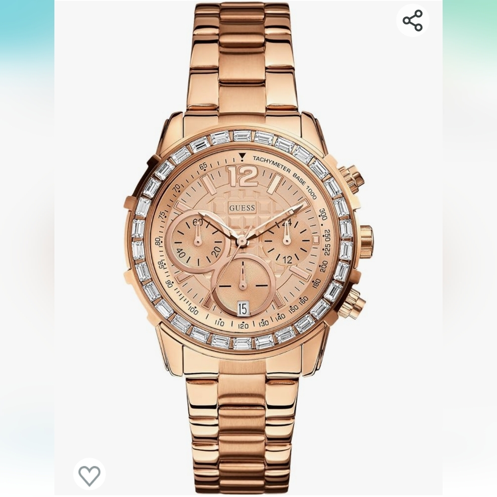 Women's GUESS Rose Gold-Tone Chronograph Watch with Genuine Crystal Accents